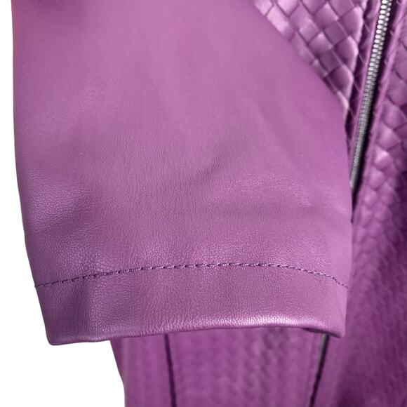 Colleen Lopez Womens 2XL Purple Faux Leather Knit Sides Zip Up Jacket - Picture 7 of 13